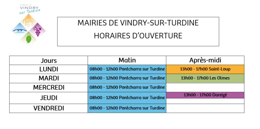 Horaires ouvertures - Mairie